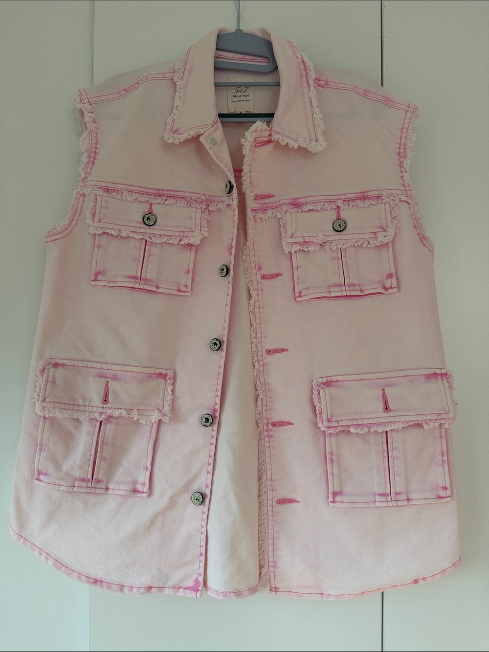 cinq a sept Light Pink Frayed Denim Vest